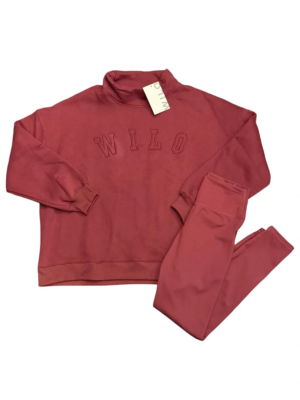 Wilo The Label Burgduny Funnel Sweatshirt Leggings Set S NWT